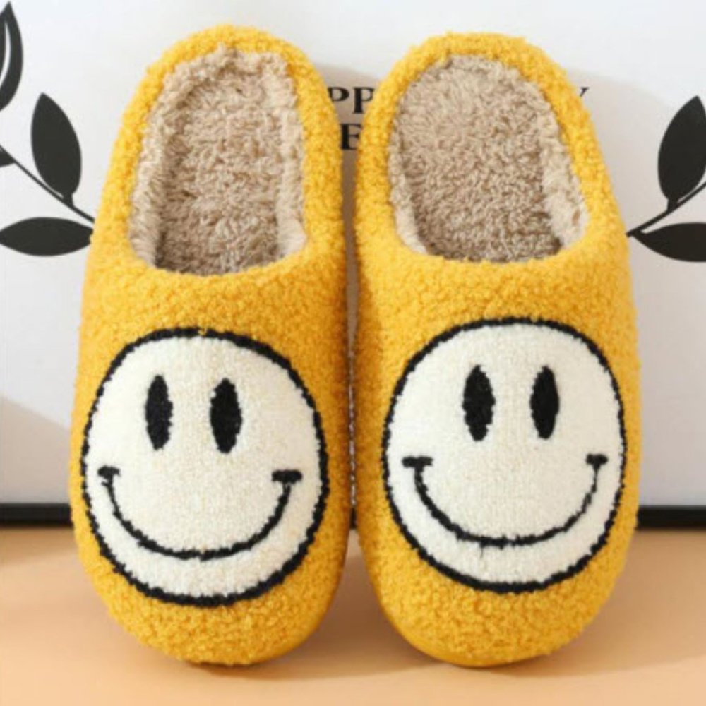 Yellow and White Smiley Face Slippers